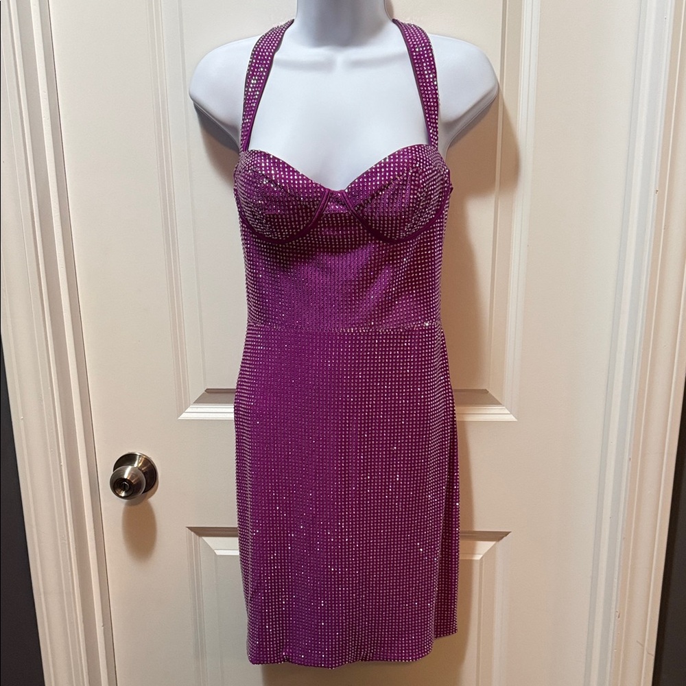 Stacees Rhinestone Mini Dress in Orchid